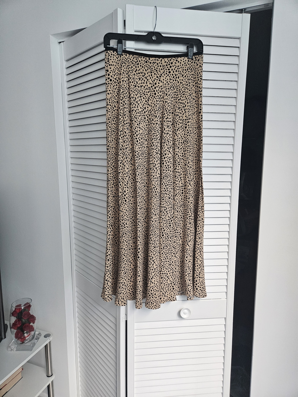 A-Line Animal Print Midi Skirt in Beige and Black